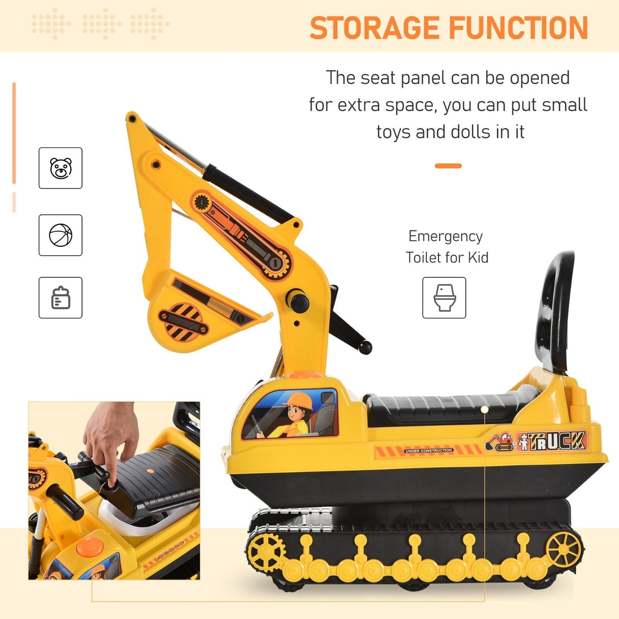 Ride-On Movable Excavator and Tractor Toy Scooter Walker for Pretend Play