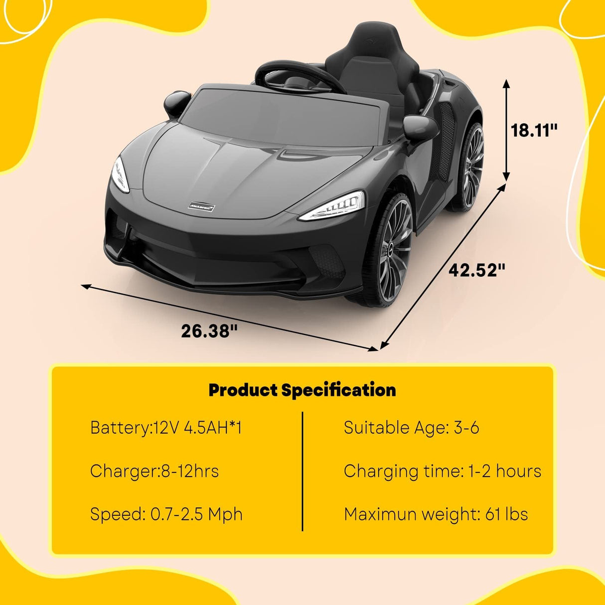 12V Licensed McLaren Battery-Powered Kids Ride-On Sports Car with 2 Speeds
