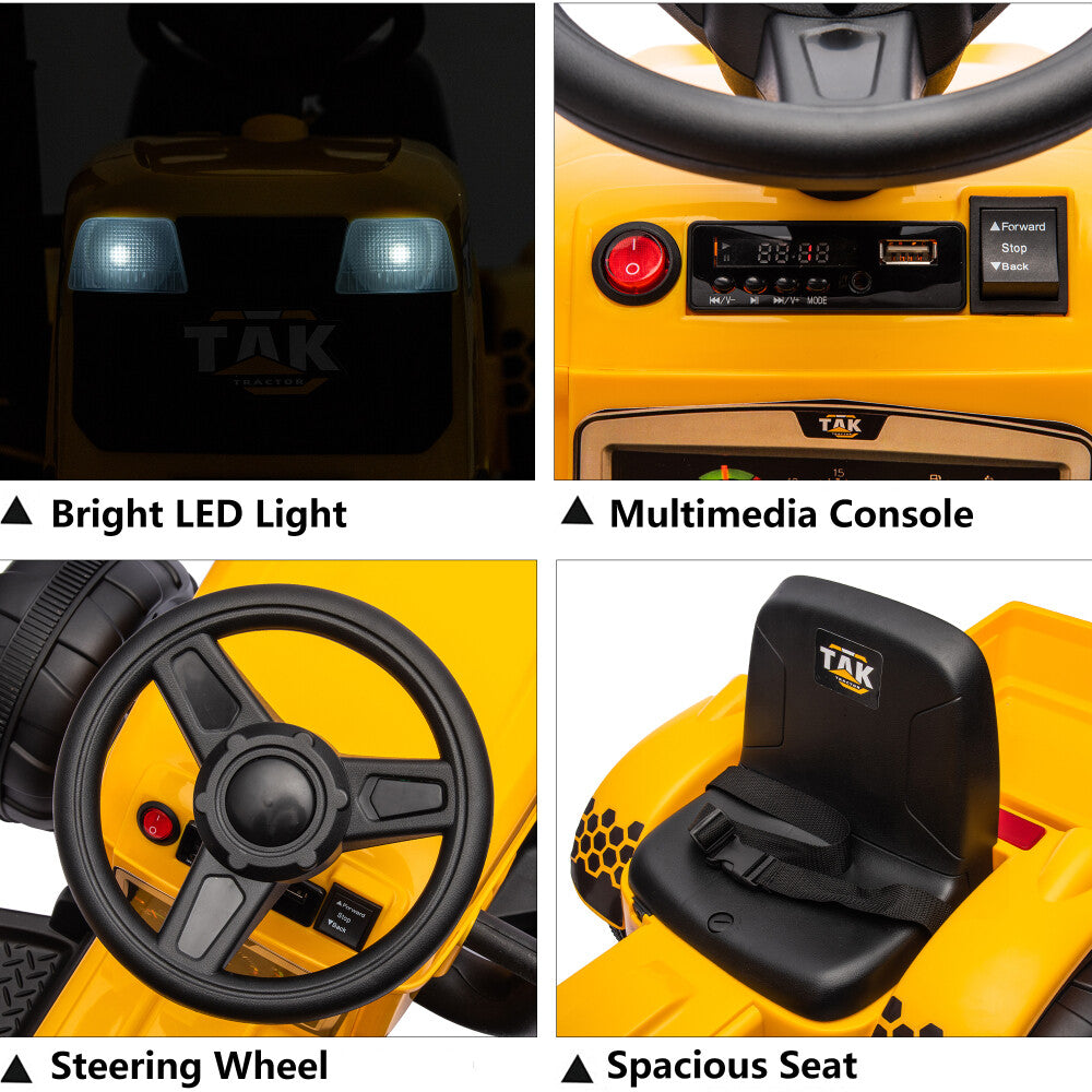 Electric Battery-Powered Ride-On Tractor and Excavator with Trailer for Kids Age 5 and Up