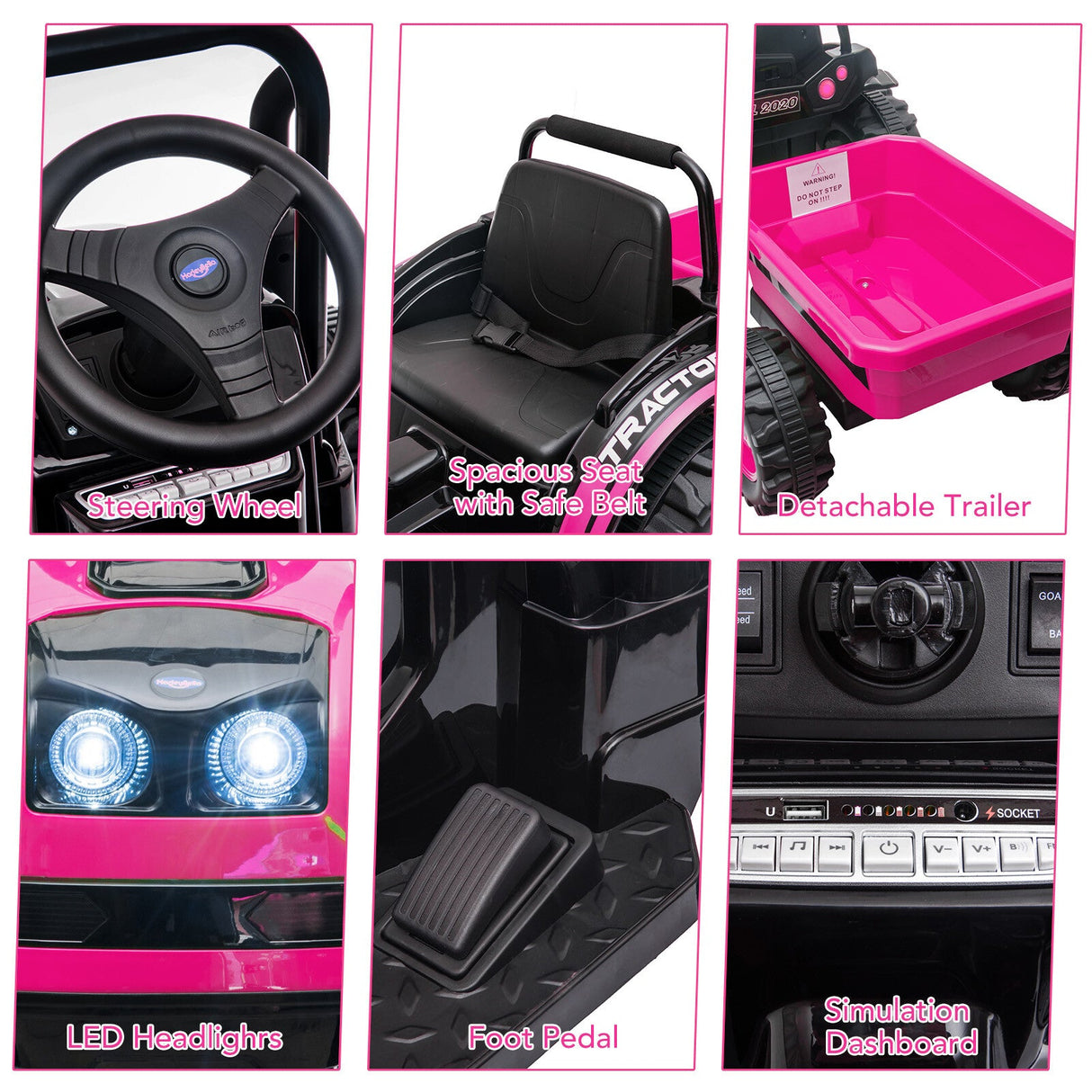 12V Battery-Powered Ride-On Tractor with Trailer and Remote Control Electric Car