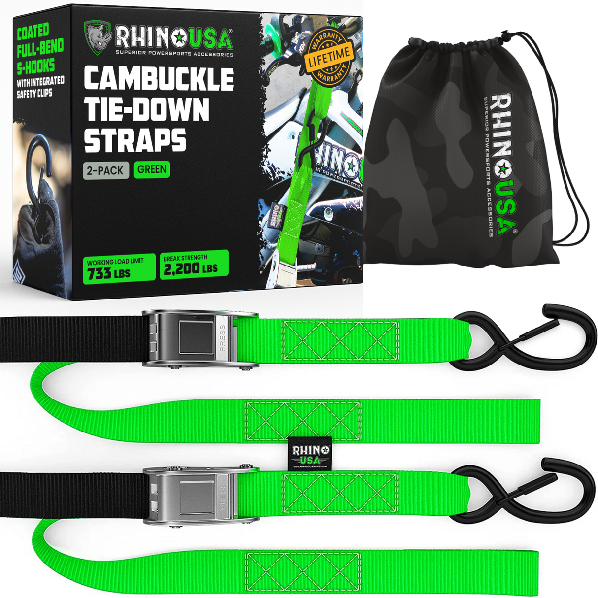 1.5" x 8' Cambuckle Tie-Down Straps (2-Pack)
