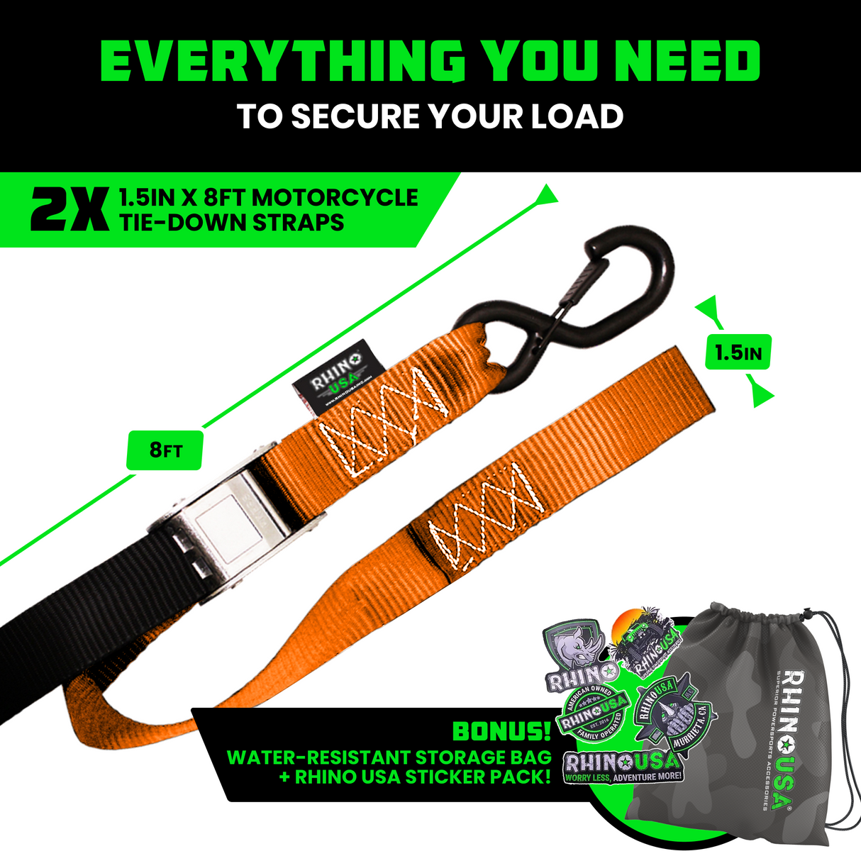 1.5" x 8' Cambuckle Tie-Down Straps (2-Pack)
