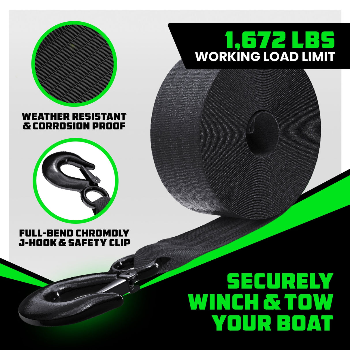 2" x 20' Boat Winch Strap w/ Hook