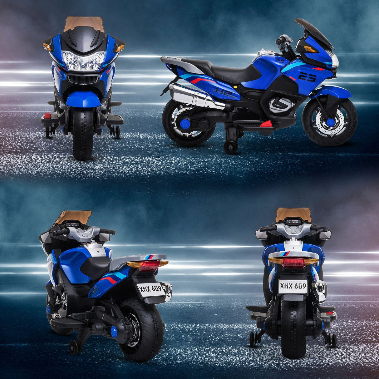 Electric Kids Motorcycle with Sound Effects, Lights, and Music – Blue