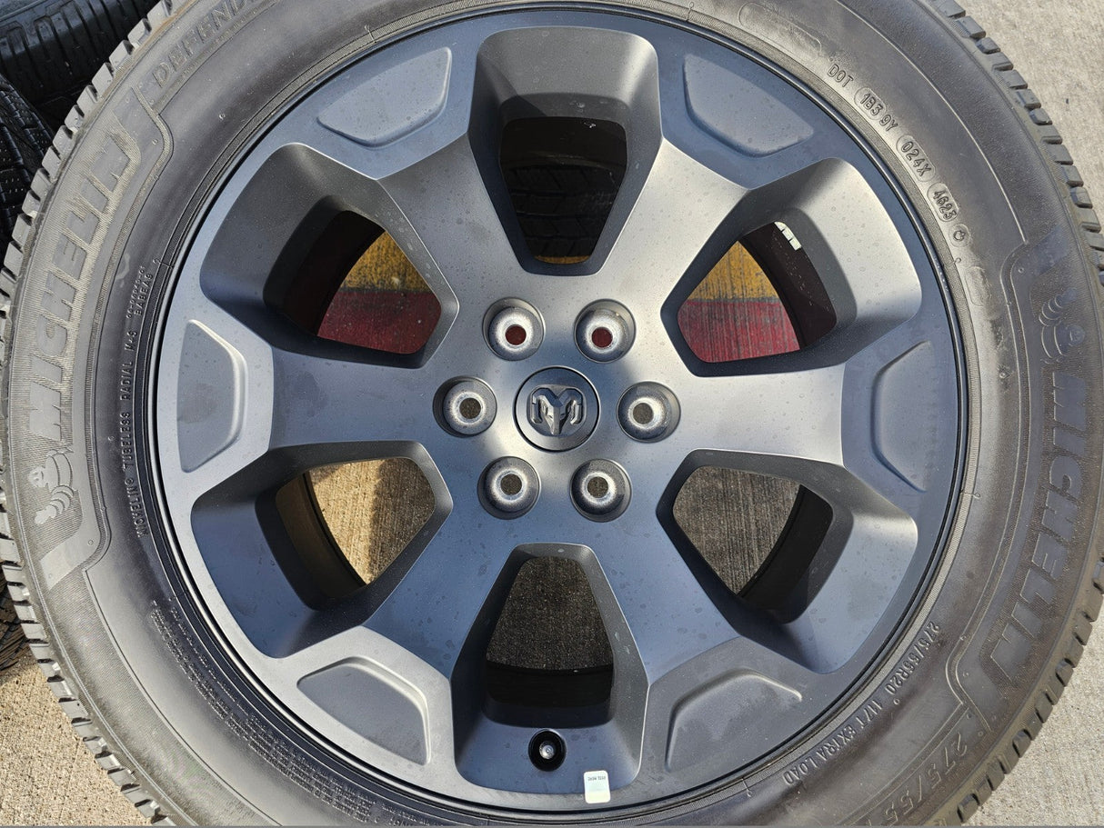 20" Dodge Ram 1500 OEM Laramie Black 2680 wheels rims 2024 2025 2026 MICHELIN Texas Truck Tire