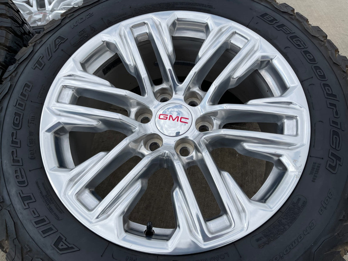 20" GMC Yukon Sierra Tahoe Silverado OEM 2120 14024 wheels rims BFG KO2 A/T 33" Texas Truck Tire