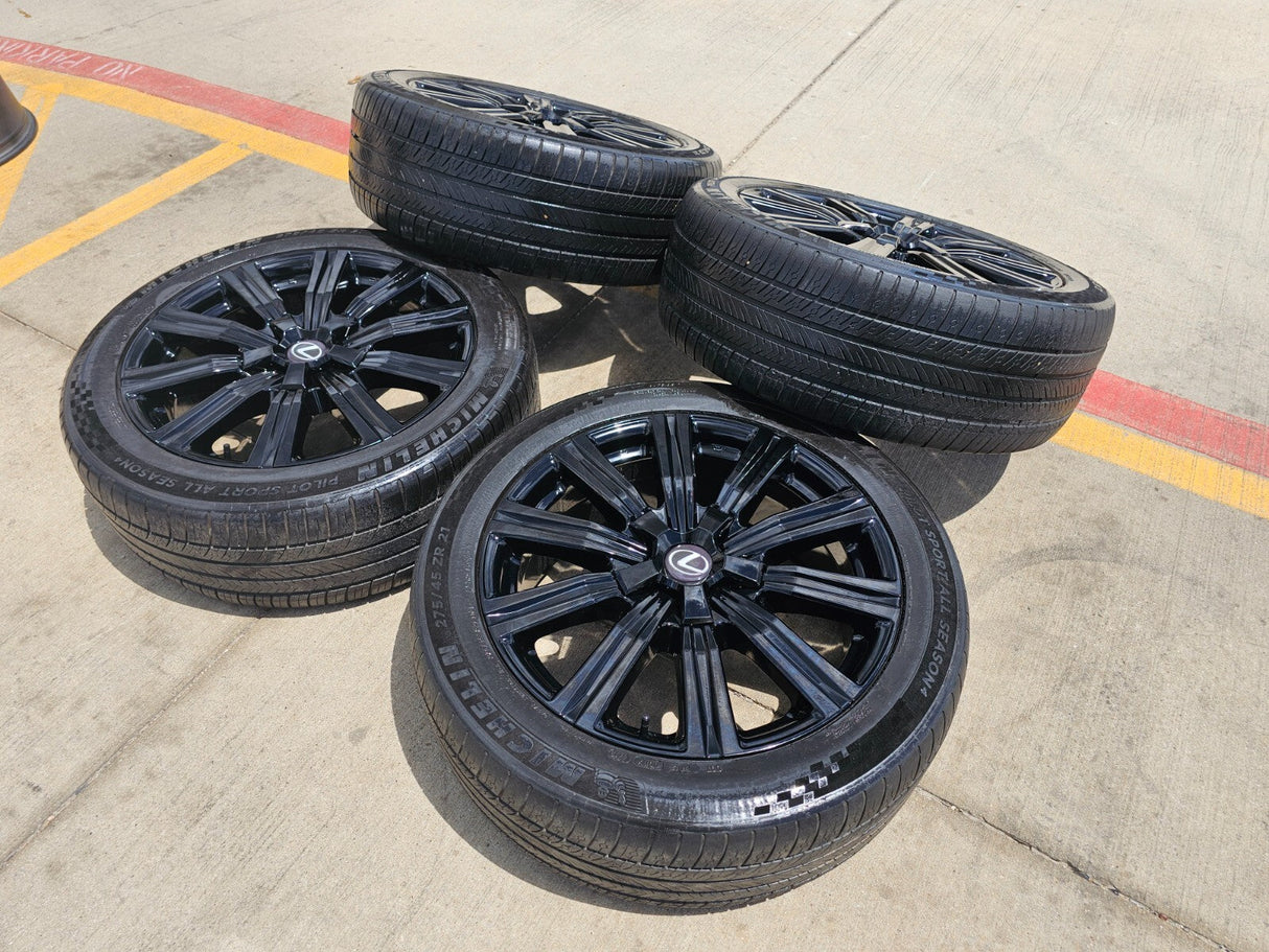 21" Lexus LX570 Toyota Land Cruiser OEM 74341 black wheels rims tires Texas Truck Tire