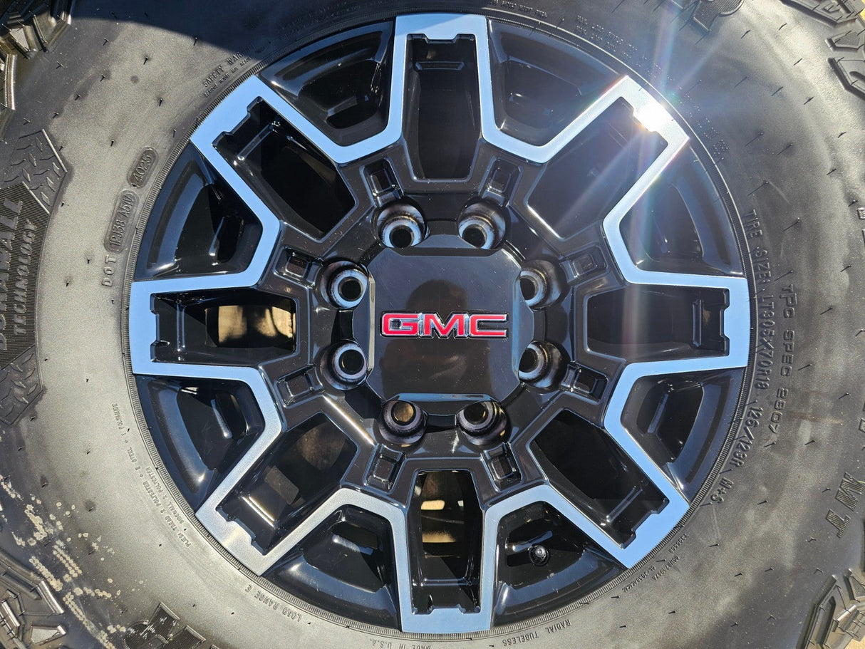 18" GMC Sierra AT4X Chevy Trail Boss 2500 OEM 14136 wheels rims GOODYEAR 35" NEW Texas Truck Tire