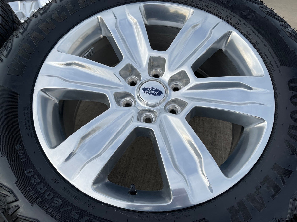 20" Ford F-150 Expedition OEM rims wheels polished 10004 tires GOODYEAR A/T Texas Truck Tire