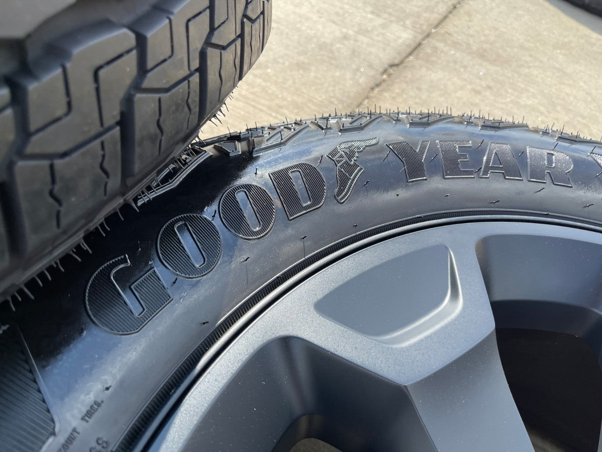20" Dodge Ram 1500 OEM Laramie Black 2680 wheels rims 2025 2026 GOODYEAR NEW Texas Truck Tire