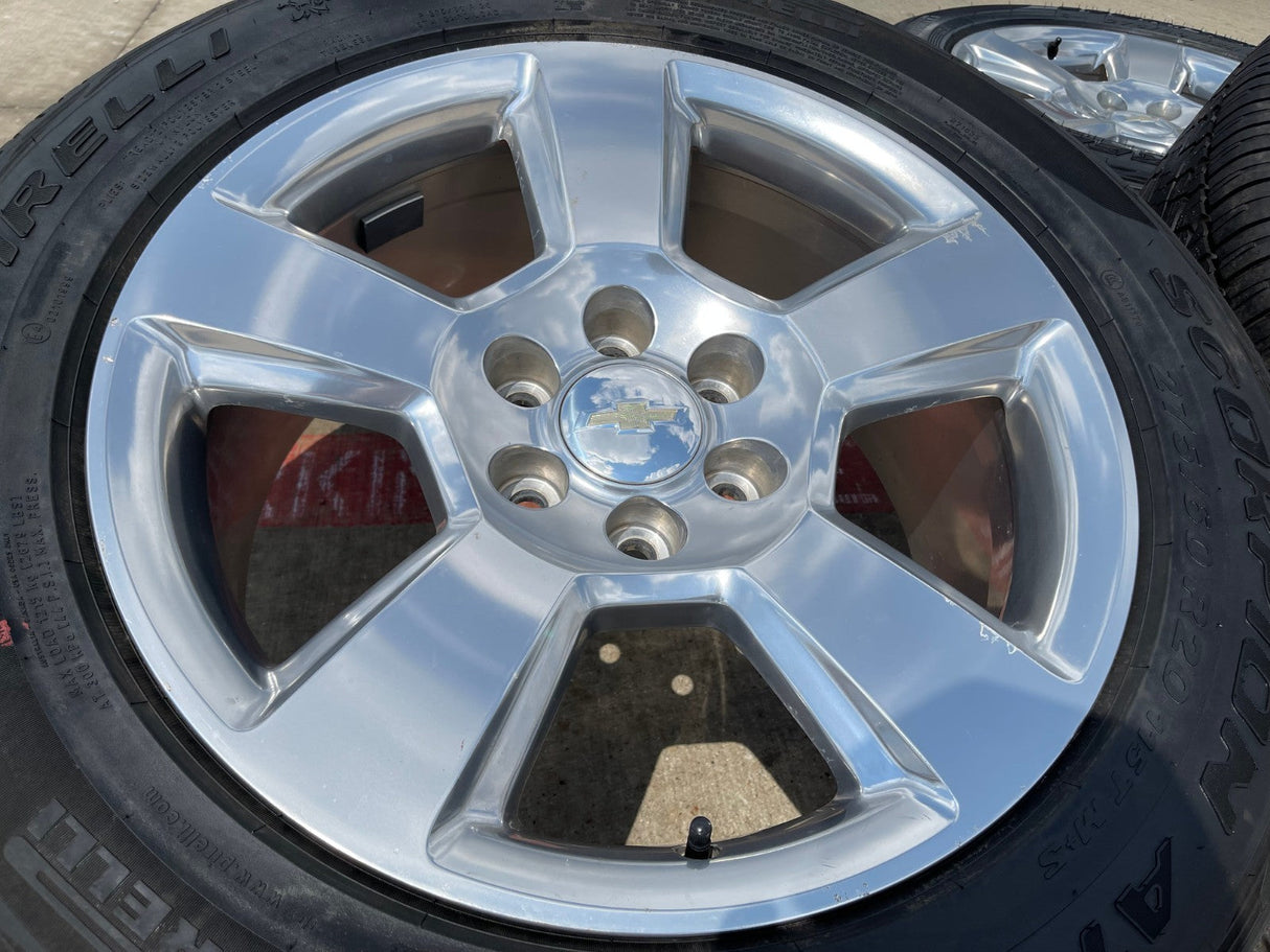 20" Chevy Silverado Tahoe Suburban OEM 5652 wheels rims tires PIRELLI A/T Texas Truck Tire
