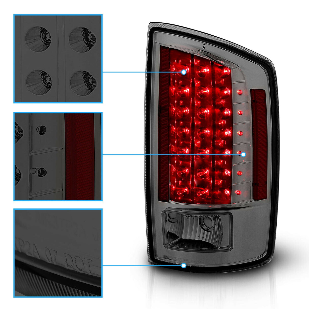 2007-2008 Dodge Ram 1500/2007-2009 Dodge Ram 2500 3500 Led Tail Lights Smoked Lens/Chrome Housing Far From Stock