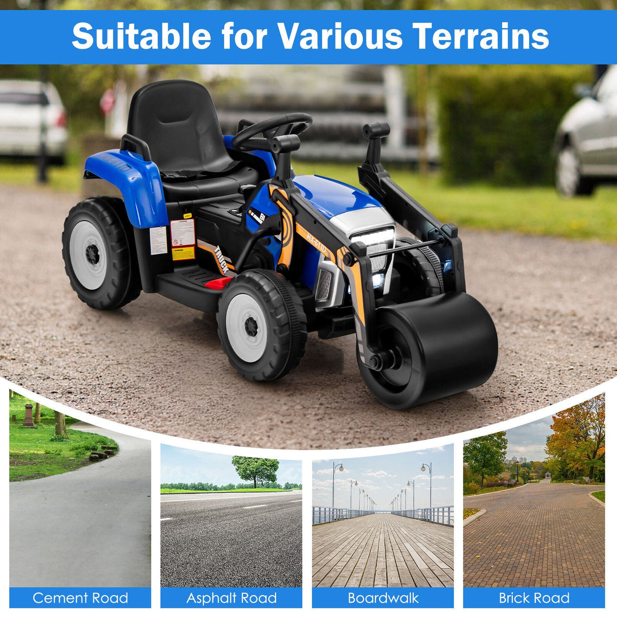 12V Electric Tractor with Remote Control, Music, and LED Lights for Kids