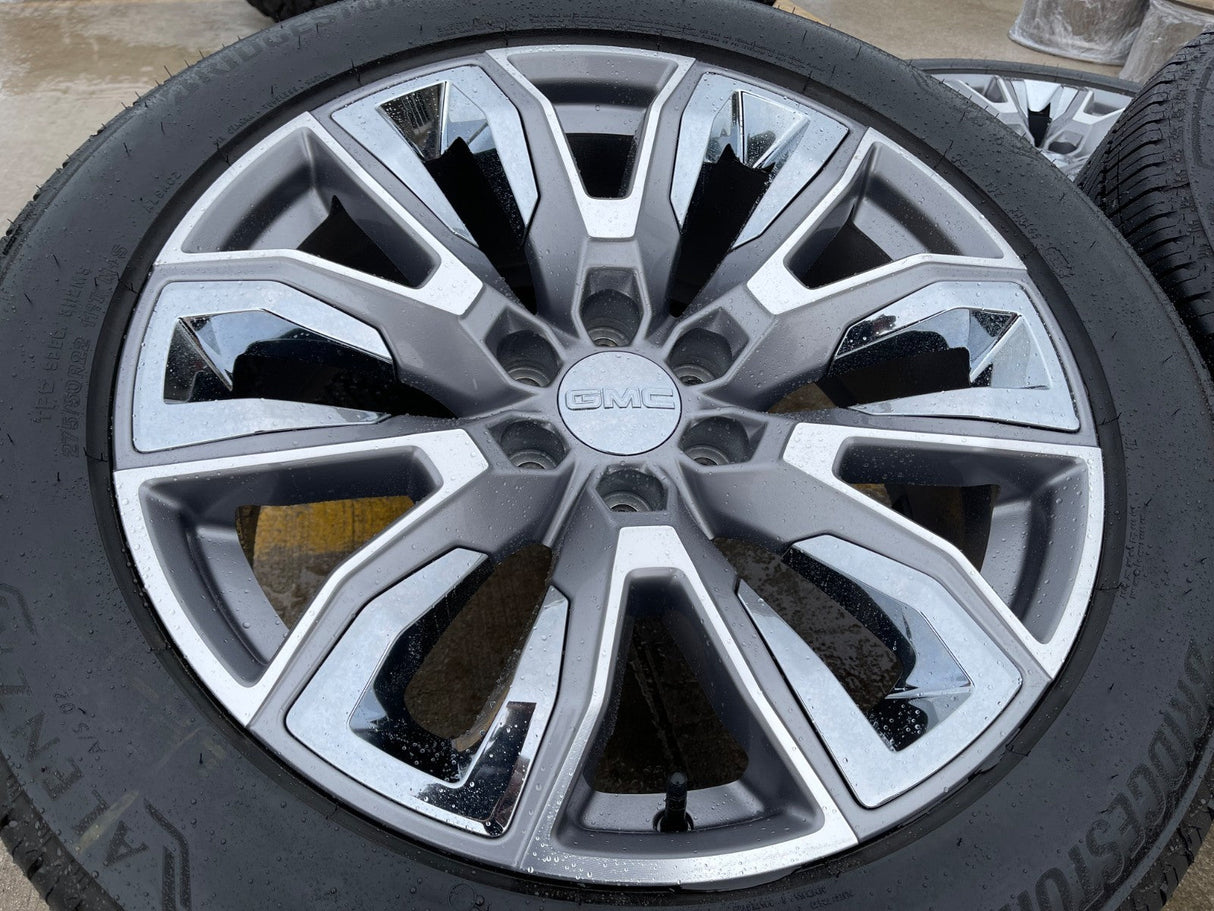 22" GMC Yukon Chevy Tahoe Escalade OEM chrome 95513 14134 wheels rims tires Texas Truck Tire