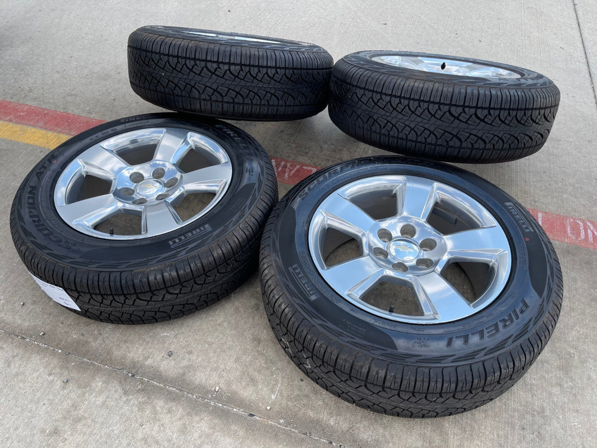 20" Chevy Silverado Tahoe Suburban OEM 5652 wheels rims tires PIRELLI A/T Texas Truck Tire