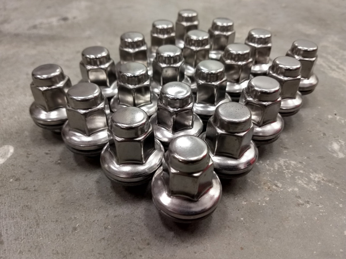 20) 14x1.5 OEM Toyota Tundra lug nuts washer polished LX570 Sequoia Land Cruiser Texas Truck Tire