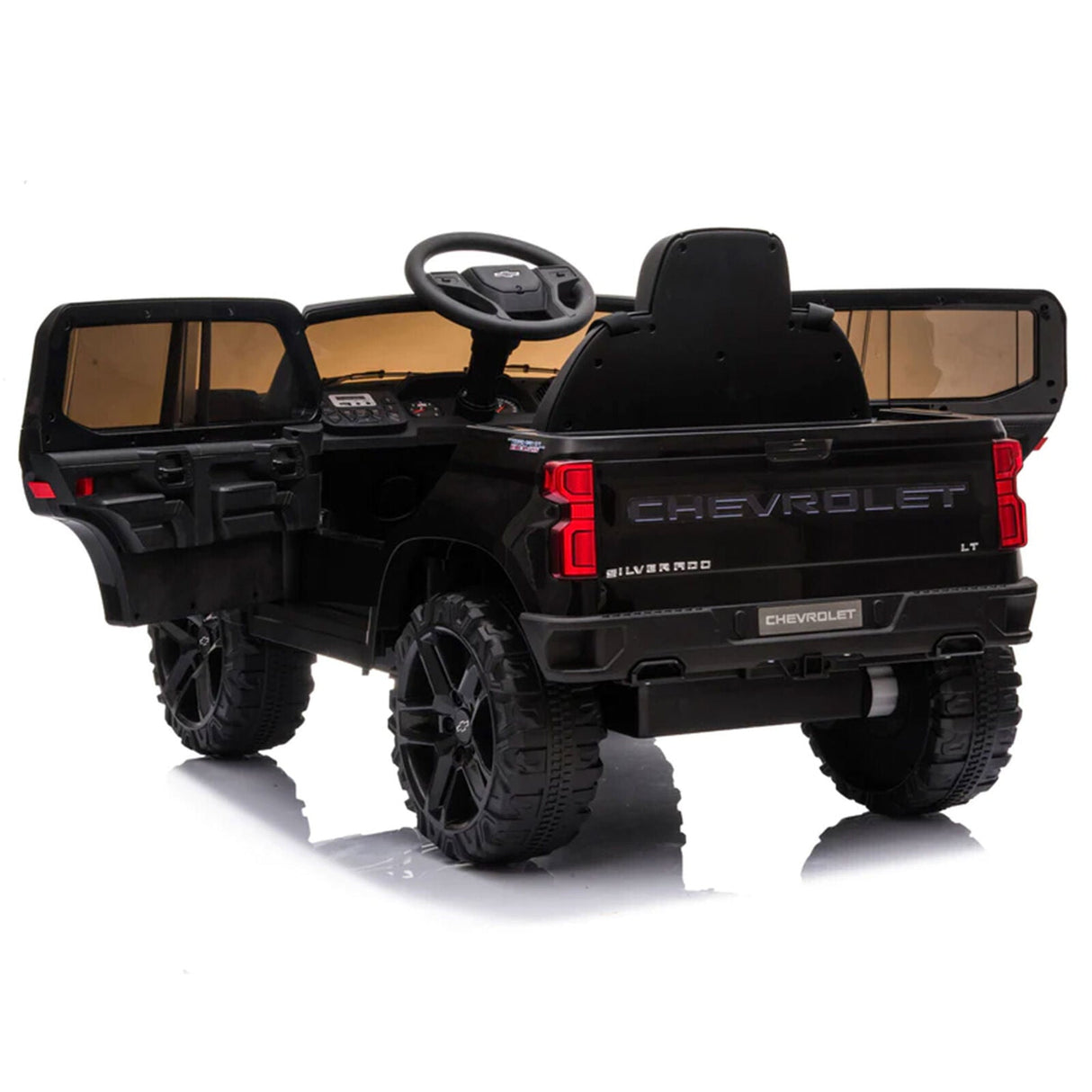 Black Chevy Silverado 4x4 Trail Boss Monster Truck Ride-On with Big Wheels