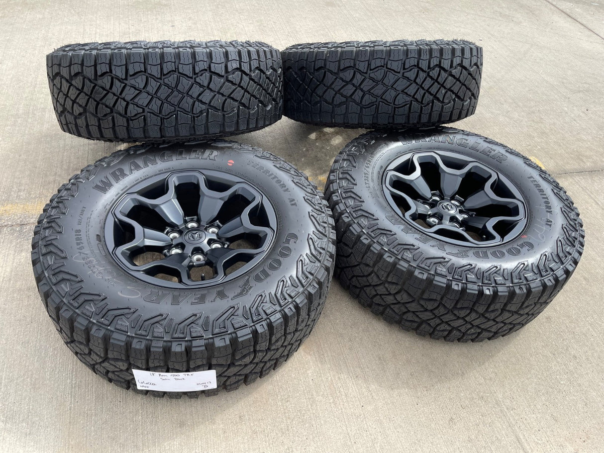18" Dodge Ram 1500 TRX RHO Black OEM 66002 wheels rims TERRITORY A/T 35" NEW Texas Truck Tire