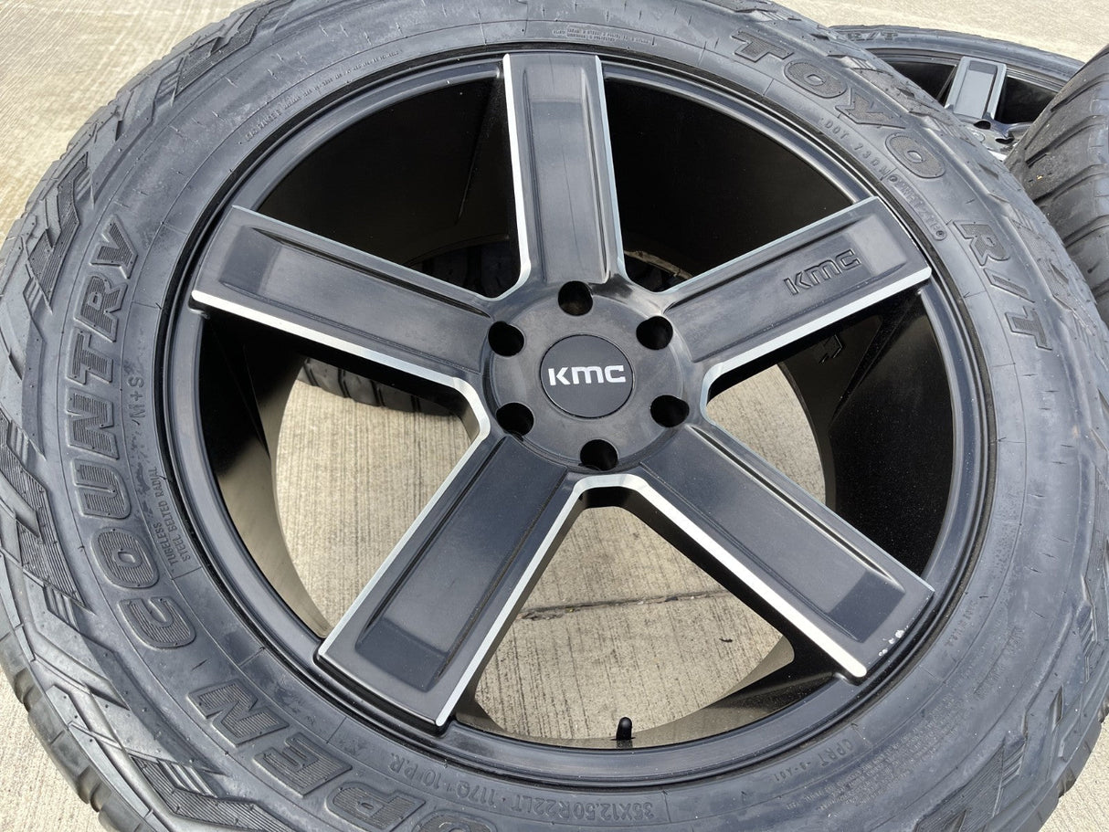 22x9 22" KMC Duece KM702 Chevy Silverado RAM wheels rims 6x139 6x5.5 tires TOYO Texas Truck Tire