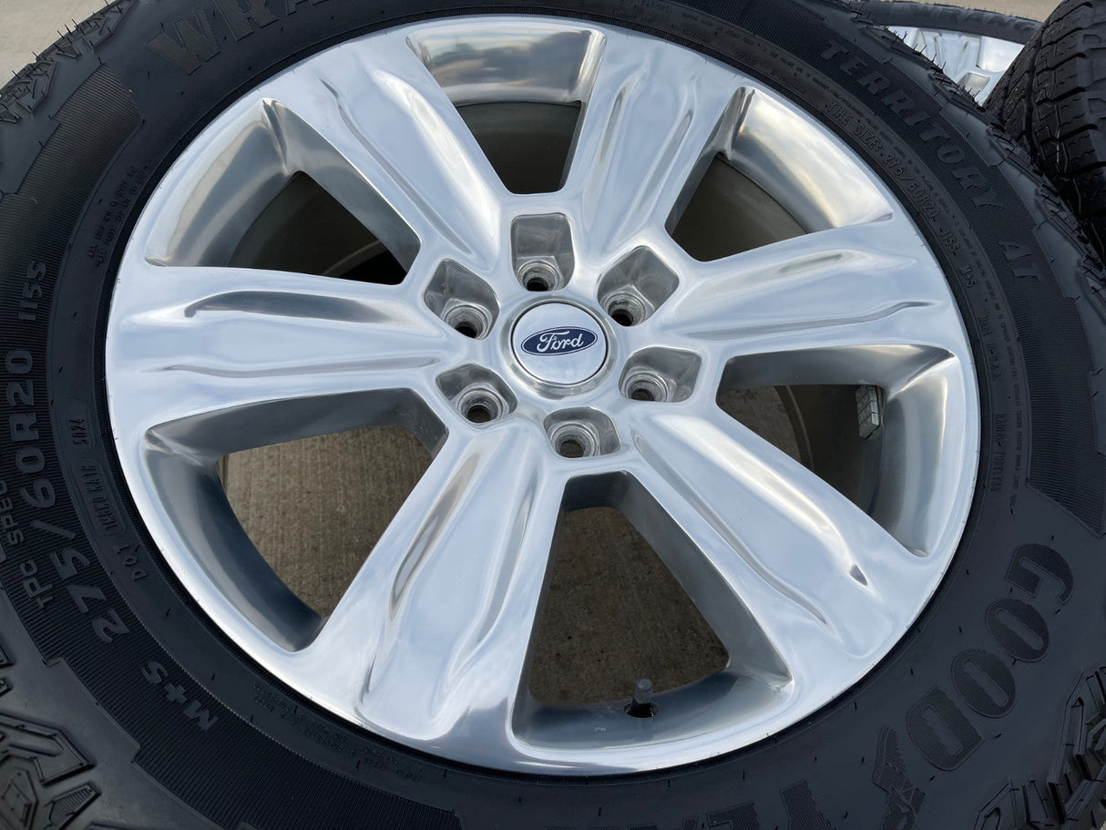 20" Ford F-150 Expedition OEM rims wheels polished 10004 tires GOODYEAR A/T Texas Truck Tire