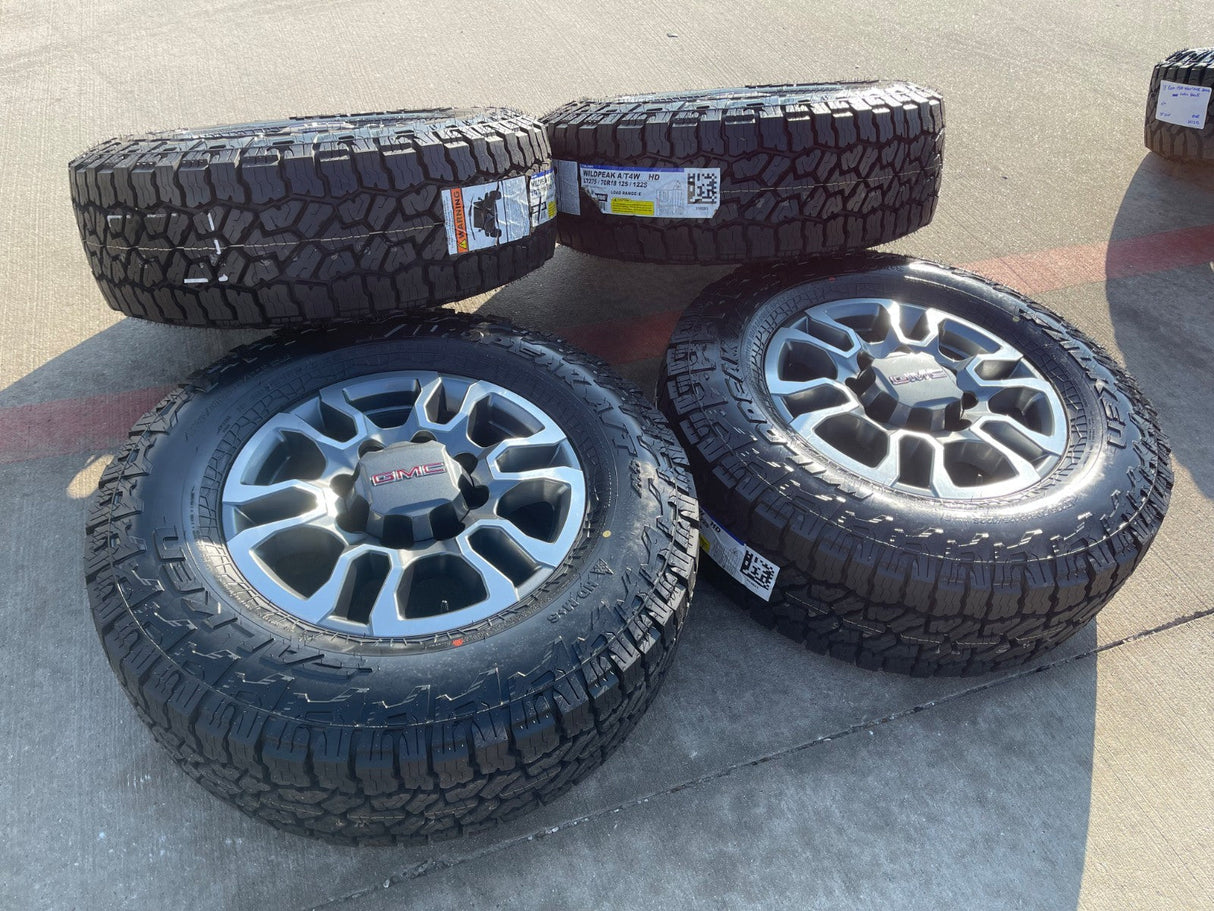 18" GMC Sierra AT4X Chevy Silverado 2500 3500 OEM 5949 wheels rims FALKEN NEW Texas Truck Tire