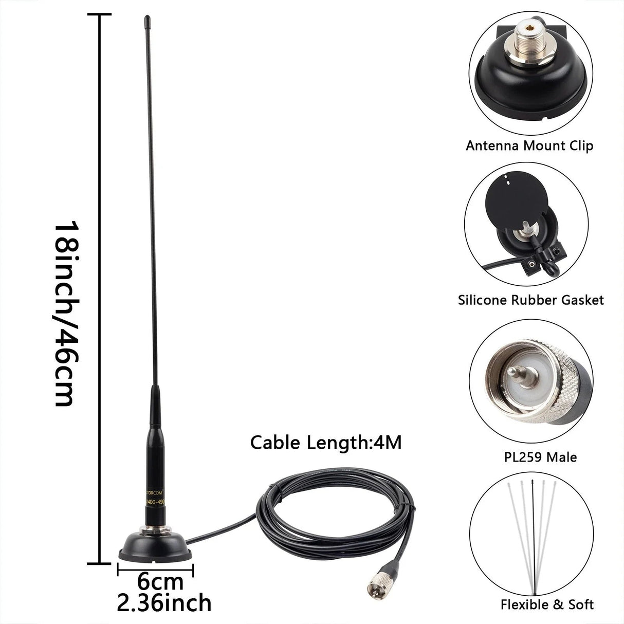 UHF/VHF Dual Band Antenna – 136–490MHz Mobile Use TekShack
