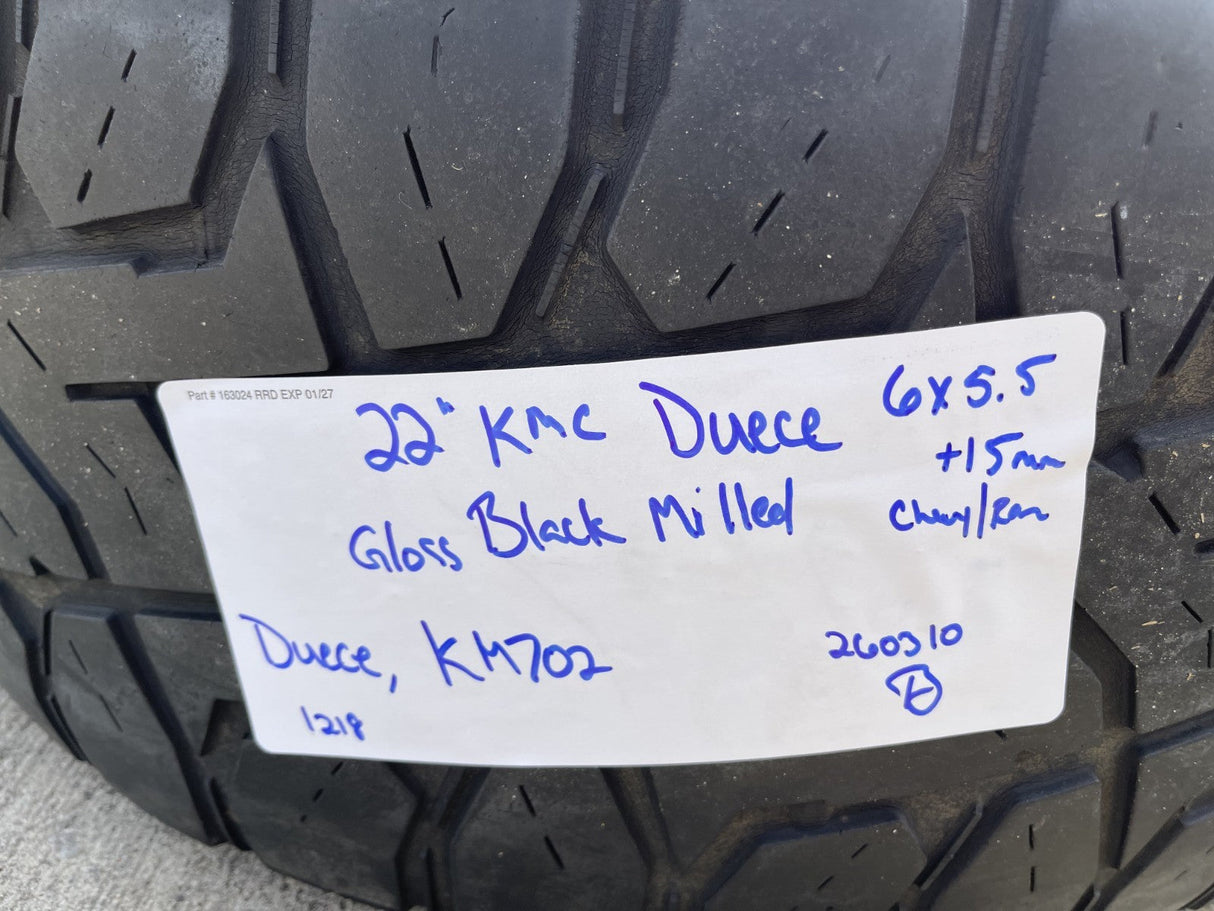 22x9 22" KMC Duece KM702 Chevy Silverado RAM wheels rims 6x139 6x5.5 tires TOYO Texas Truck Tire