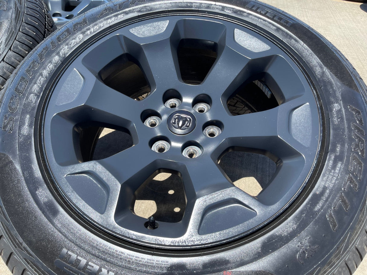 20" Dodge Ram 1500 OEM Laramie Black 2680 wheels rims tires 2024 2025 2026 NEW Texas Truck Tire