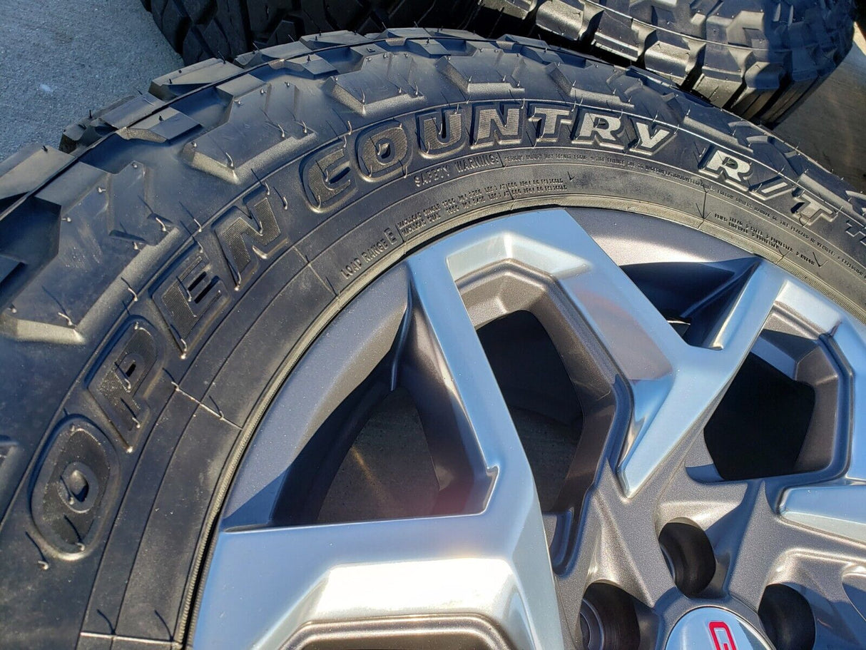 20" GMC Sierra Yukon AT4 Tahoe Silverado OEM 95369 wheels rims TOYO 34" Texas Truck Tire