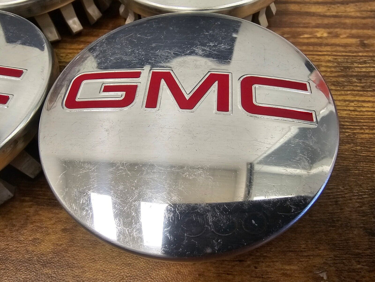 (4) 3.25" GMC Sierra 1500 Yukon XL Suburban OEM center caps C5650 83MM Texas Truck Tire