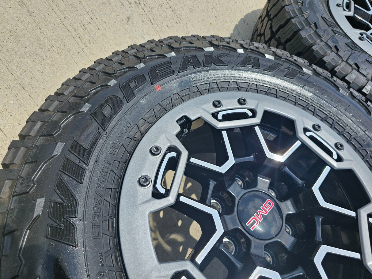 17" GMC Sierra Chevy Silverado OEM Beadlock wheels rims Canyon FALKEN A/T3 NEW Texas Truck Tire