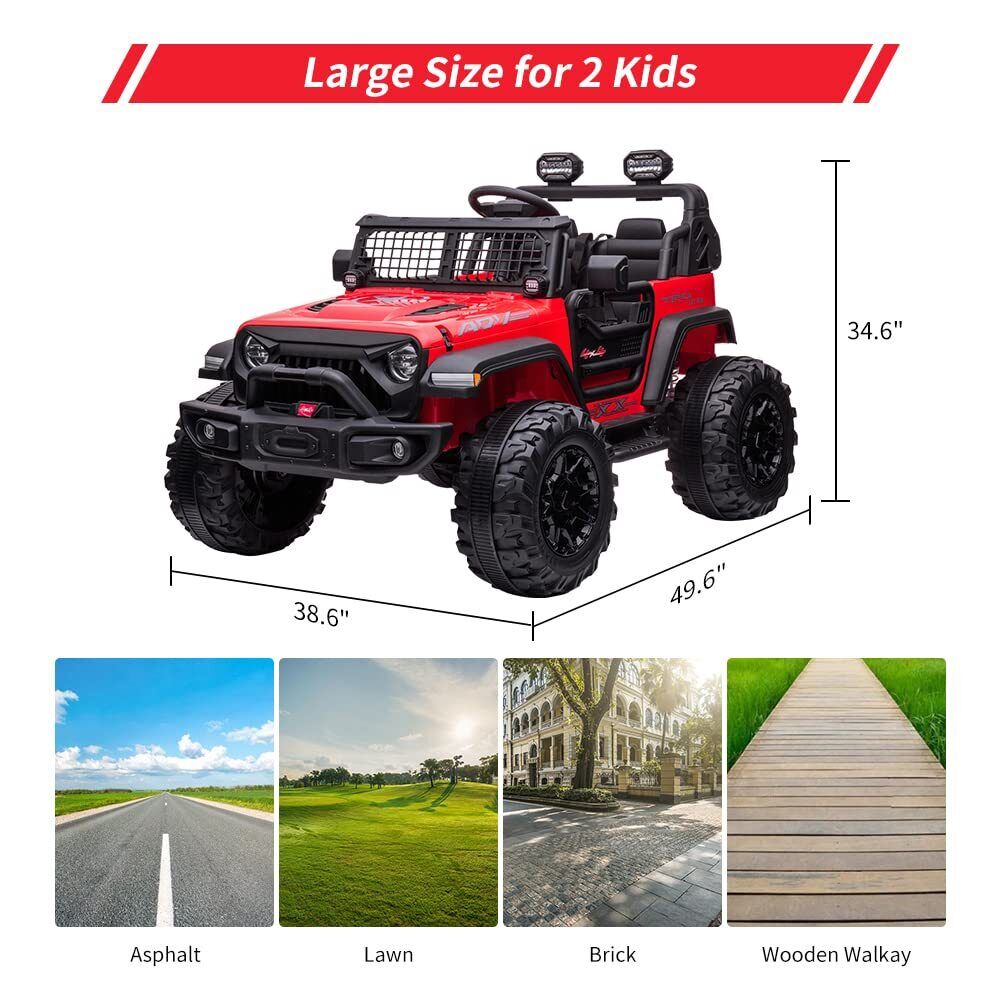 Red 24V Children's Electric Car with Remote Control - 2 Seater and Extra Spacious 20" Truck-Style Seat