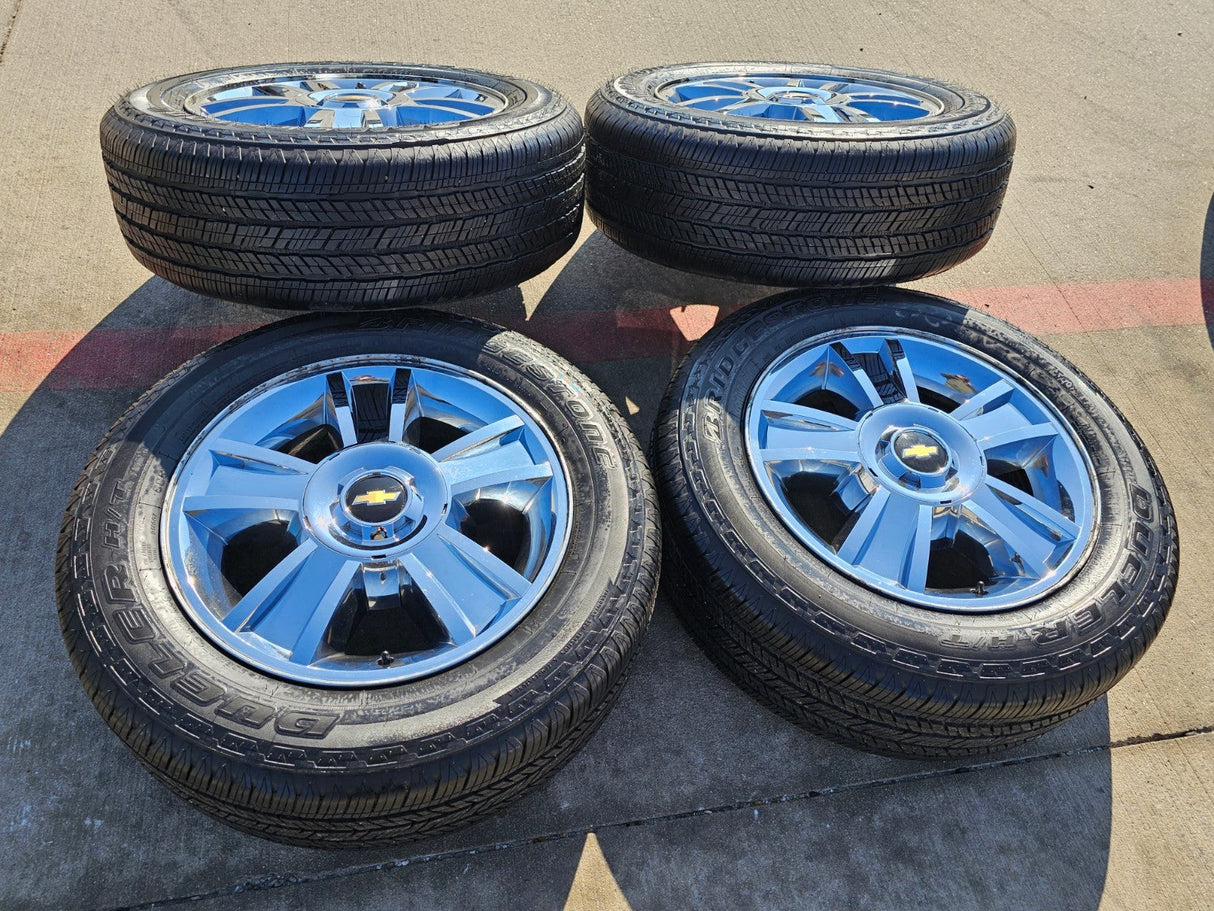 20" Chevy Silverado Tahoe Suburban chrome OEM 5416 wheels rims tires Texas Truck Tire