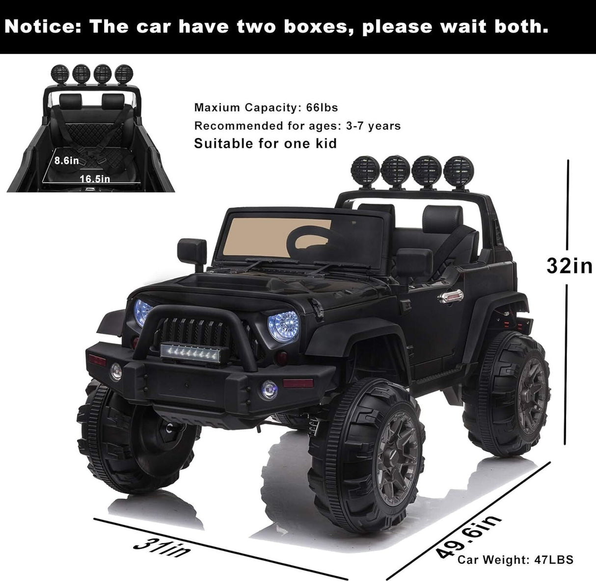 12V Electric Ride-On Pickup Truck for Kids with 3 Speeds and Remote Control