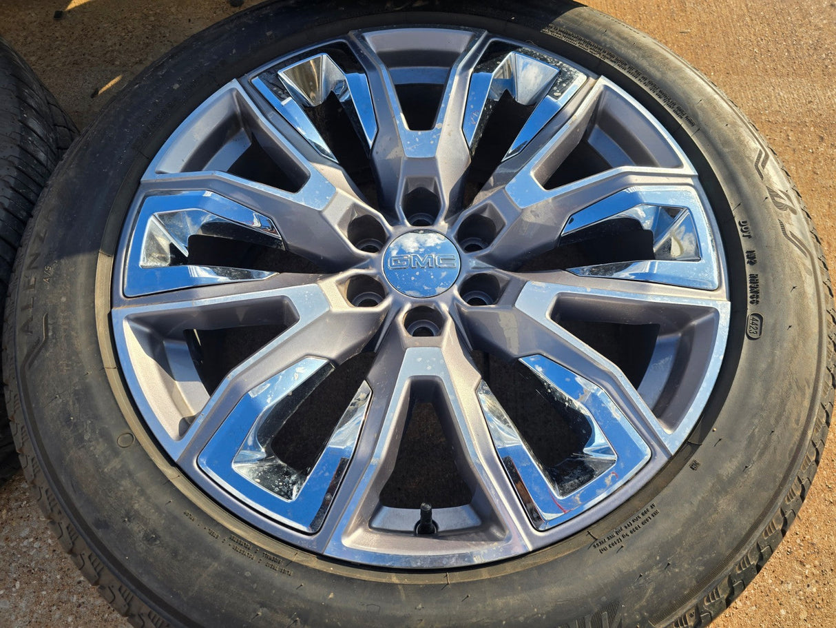 22" GMC Yukon Chevy Tahoe Escalade OEM chrome 95513 wheels rims BRIDGESTONE Texas Truck Tire