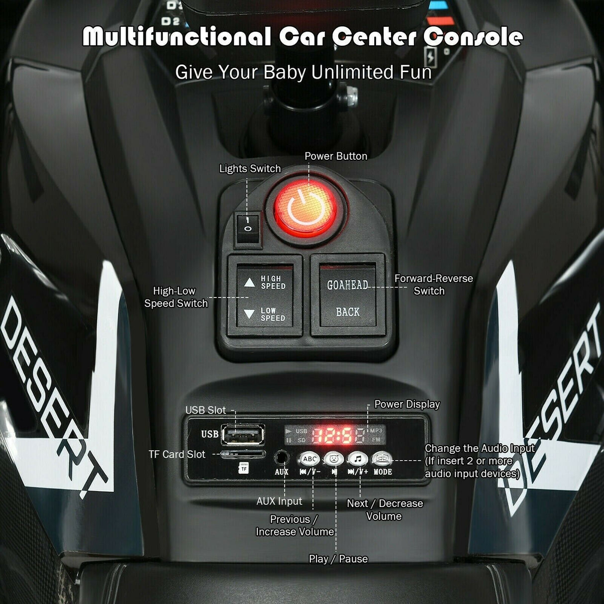 12 Volt Children's Electric Four-Wheeler ATV Quad with MP3 Player and LED Illumination
