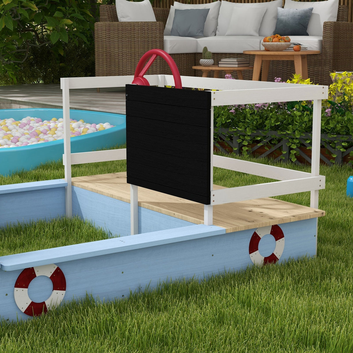 Wooden Sandbox with Pirate Ship Design for Ages 3-7, Blue