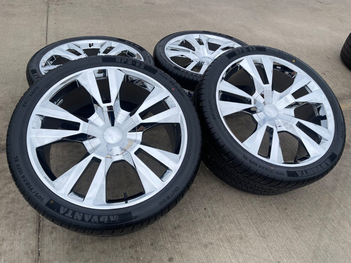 24" Chevy Silverado GMC OEM Replica Yukon Tahoe 5821 5620 wheels rims CHROME Texas Truck Tire
