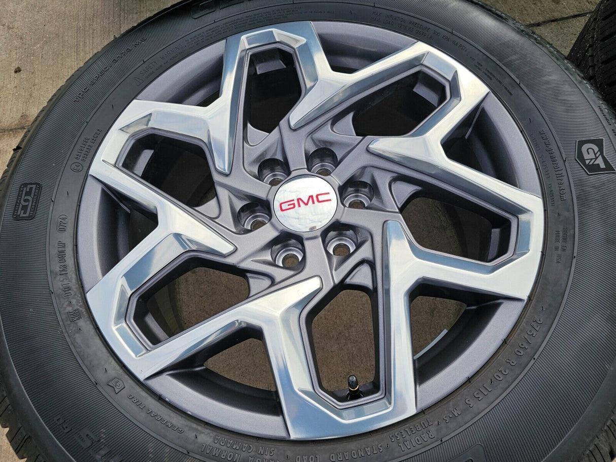 20" GMC Sierra Yukon AT4 Tahoe Silverado OEM wheels rims tires 2022 2023 2024 Texas Truck Tire