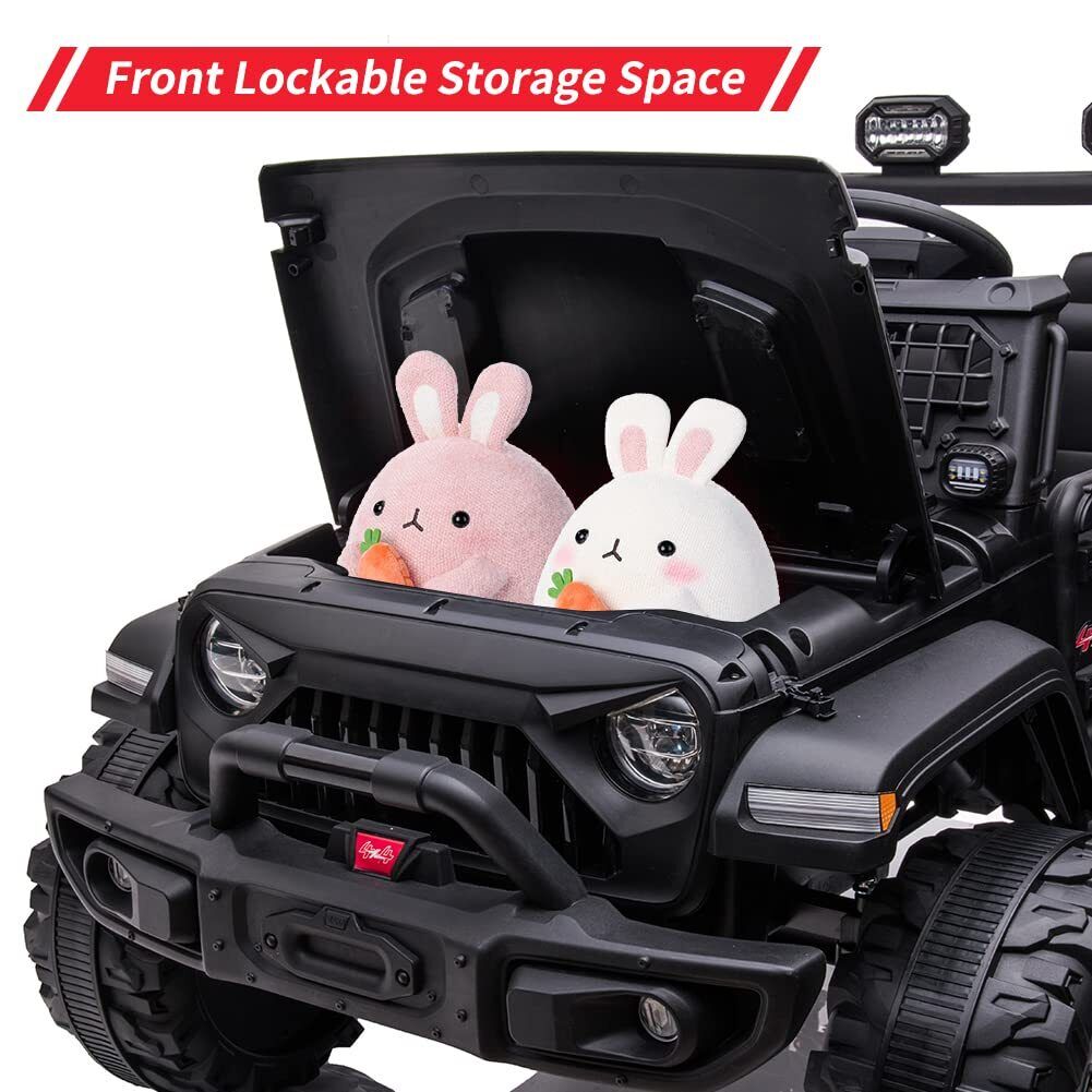 24V Kids Ride On Car in Black with Remote Control - 2 Seater 20” Extra Large Seat Truck
