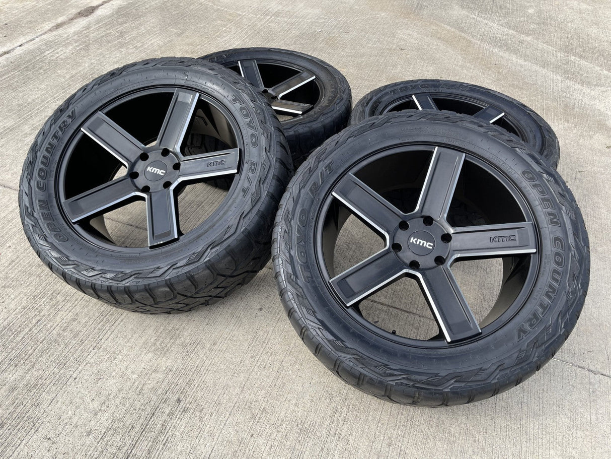 22x9 22" KMC Duece KM702 Chevy Silverado RAM wheels rims 6x139 6x5.5 tires TOYO Texas Truck Tire