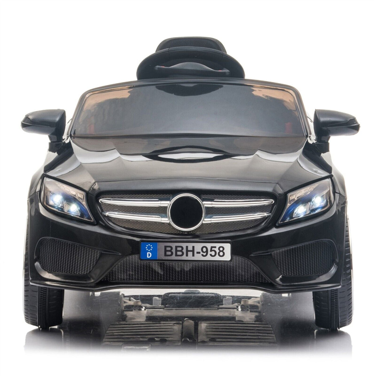 Electric Ride-On Car for Kids with Remote Control and LED Lights - Black