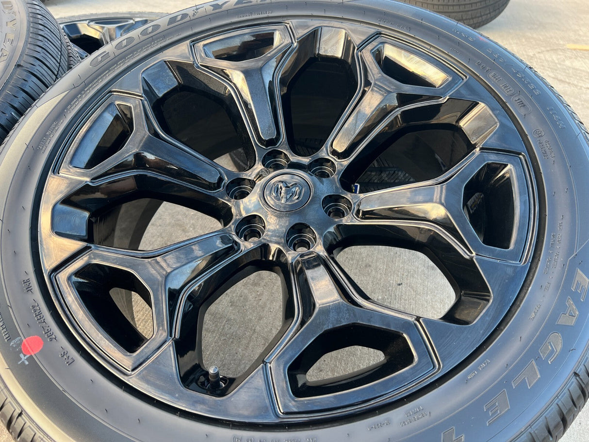 22" Dodge Ram 1500 OEM Laramie rims wheels tires 2685 black NEW Texas Truck Tire