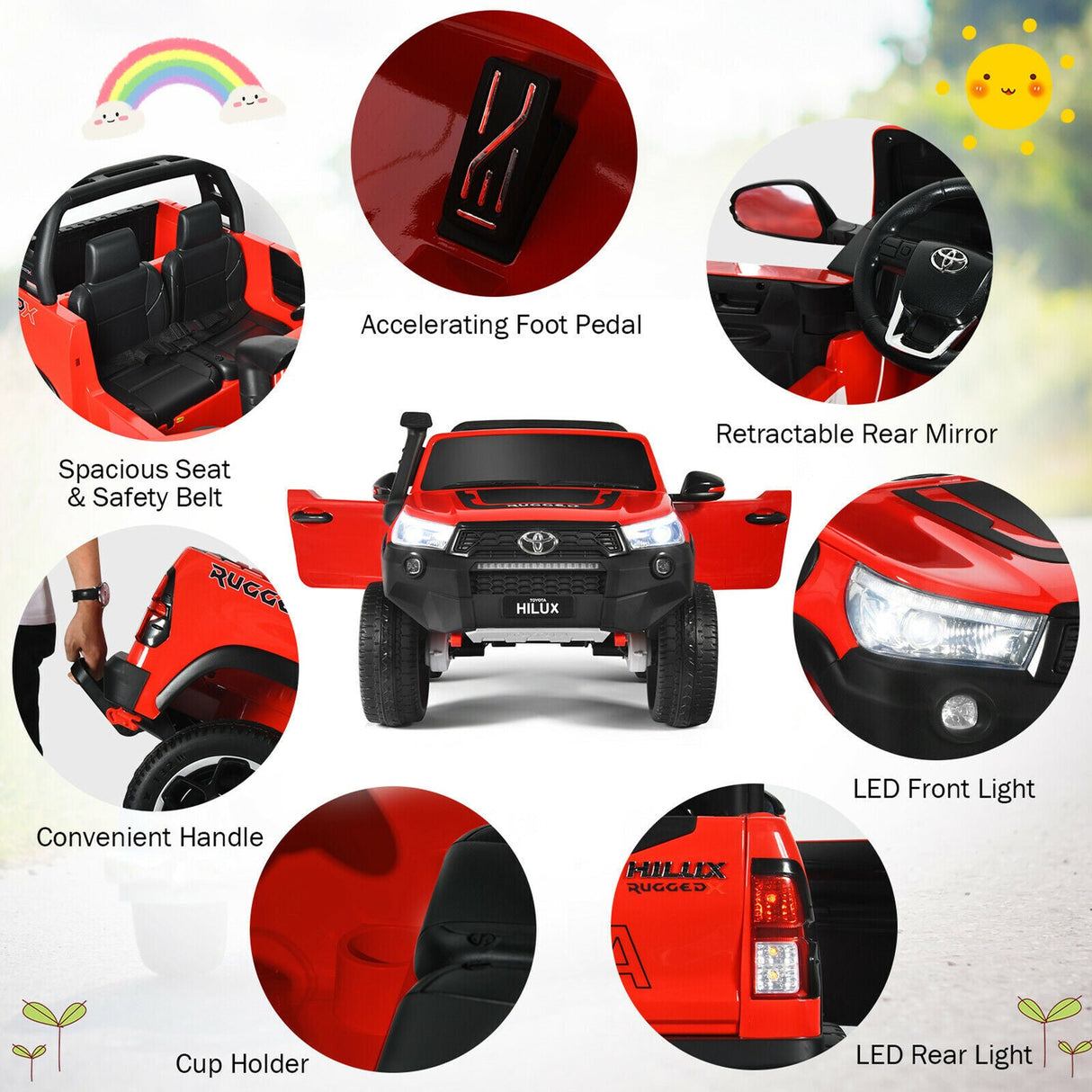 2x12V Authorized Toyota Hilux Ride-On Truck Vehicle 2-Seat 4x4 w/ Remote Control Crimson