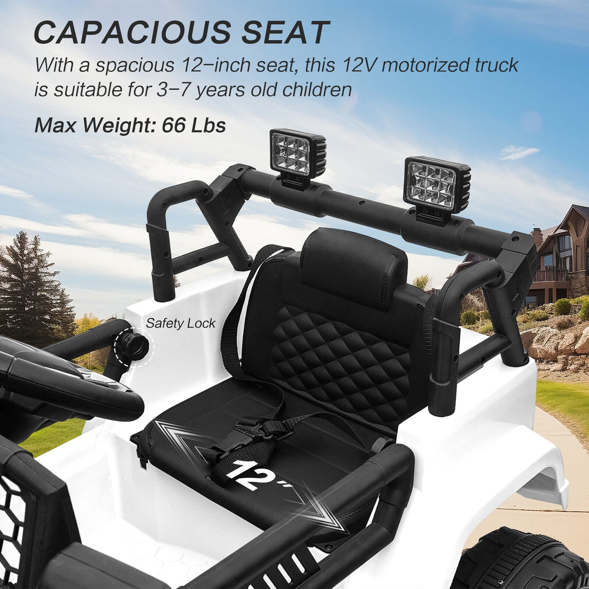12V Kids Ride-On Truck with Remote Control, Power Wheels, and LED Lights