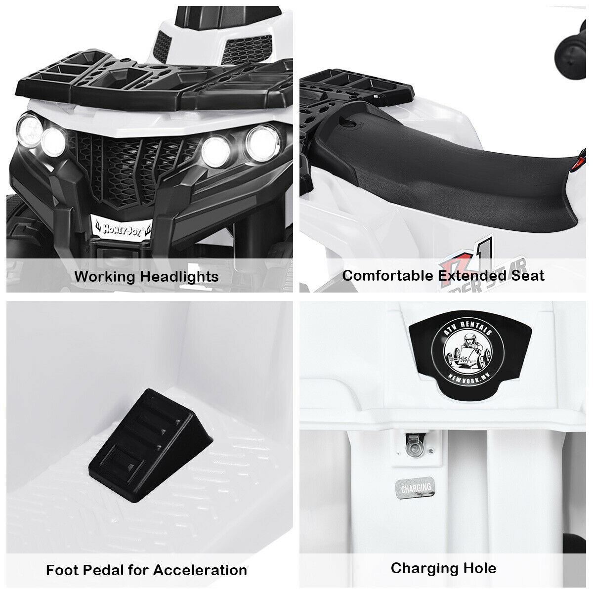 Premium 6V White Electric Ride on ATV for Kids - Powered by Battery