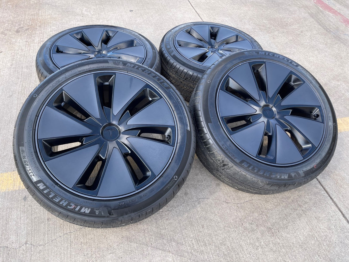 18" Tesla Model 3 OEM Photon 95910 wheels rims 2024 2025 2026 2027 NEW MICHELIN Texas Truck Tire
