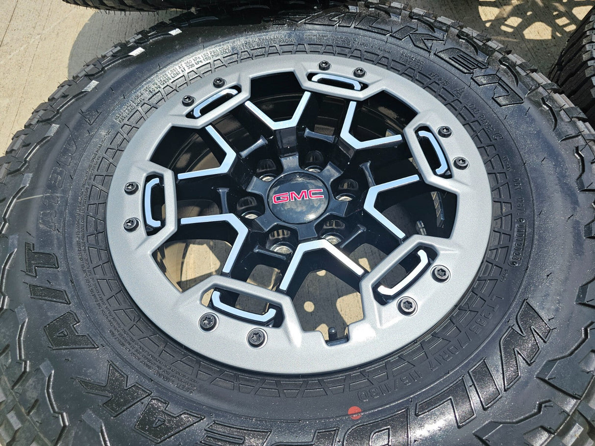 17" GMC Sierra Chevy Silverado OEM Beadlock wheels rims Canyon FALKEN A/T3 NEW Texas Truck Tire