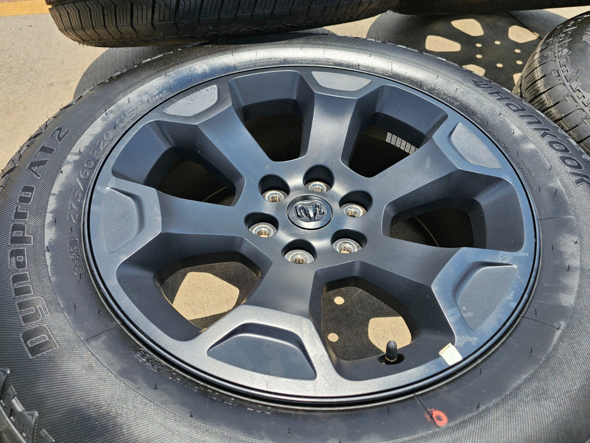 20" Dodge Ram 1500 OEM Laramie Black 2680 wheels rims tires HANKOOK A/T2 NEW Texas Truck Tire
