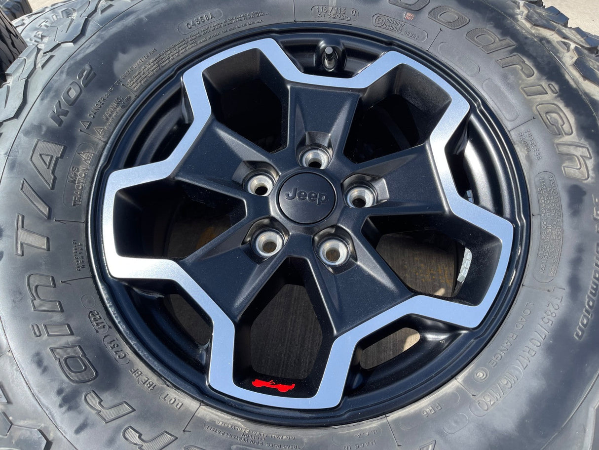 17" Jeep Wrangler Gladiator RUBICON OEM wheels rims tires 9237 black BFG KO2 A/T Texas Truck Tire